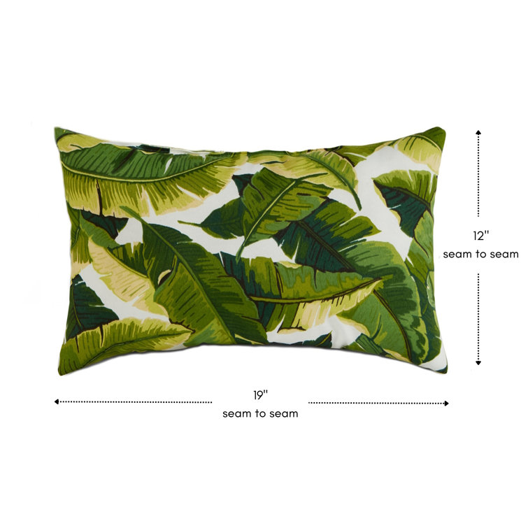 Palm Leaves White Rectangular Outdoor Throw Pillow Set