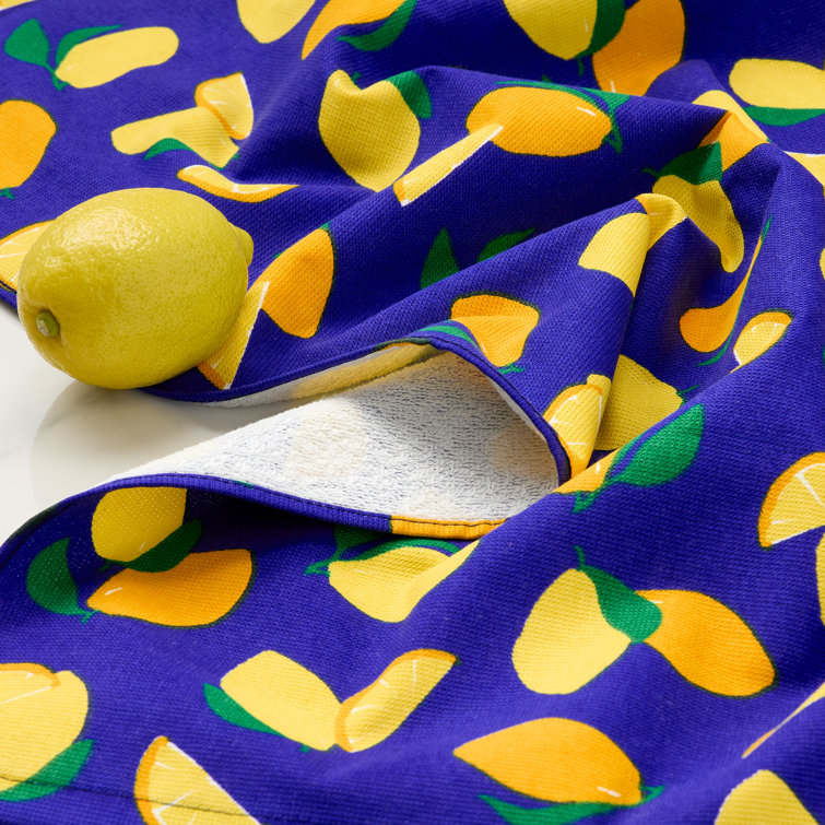 Navy Blue and Yellow Cotton Kitchen Towel Set of Four