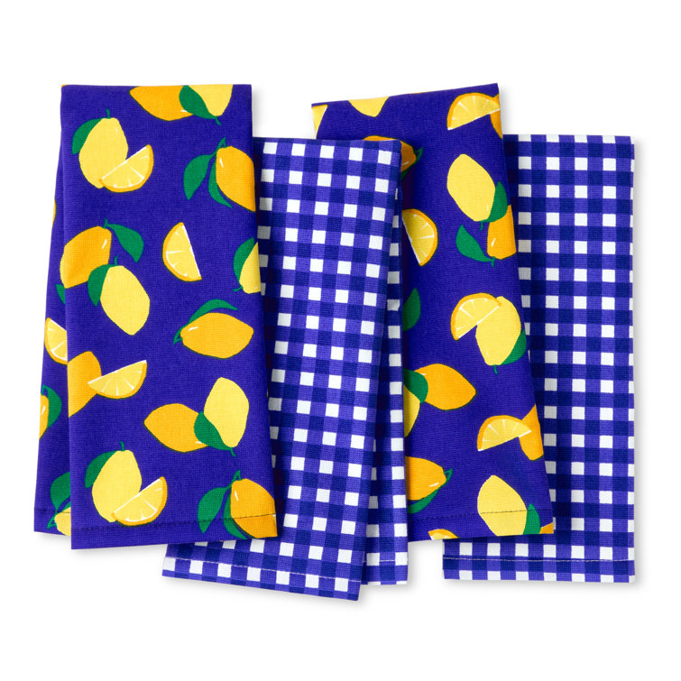 Navy Blue and Yellow Cotton Kitchen Towel Set of Four