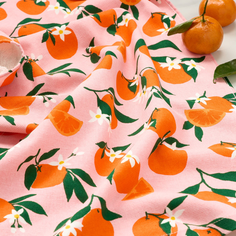 Summer Orange and Gingham Cotton Kitchen Towel Set
