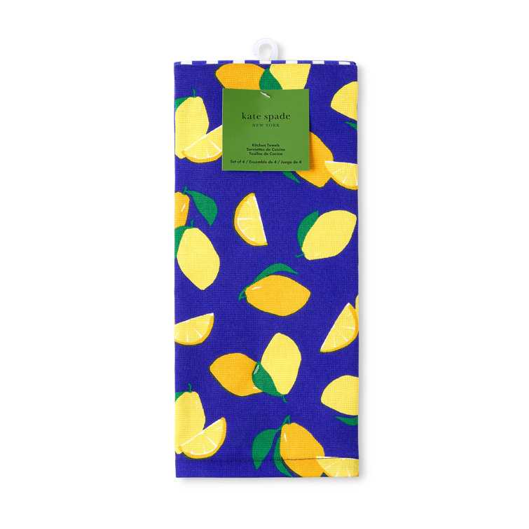 Navy Blue and Yellow Cotton Kitchen Towel Set of Four