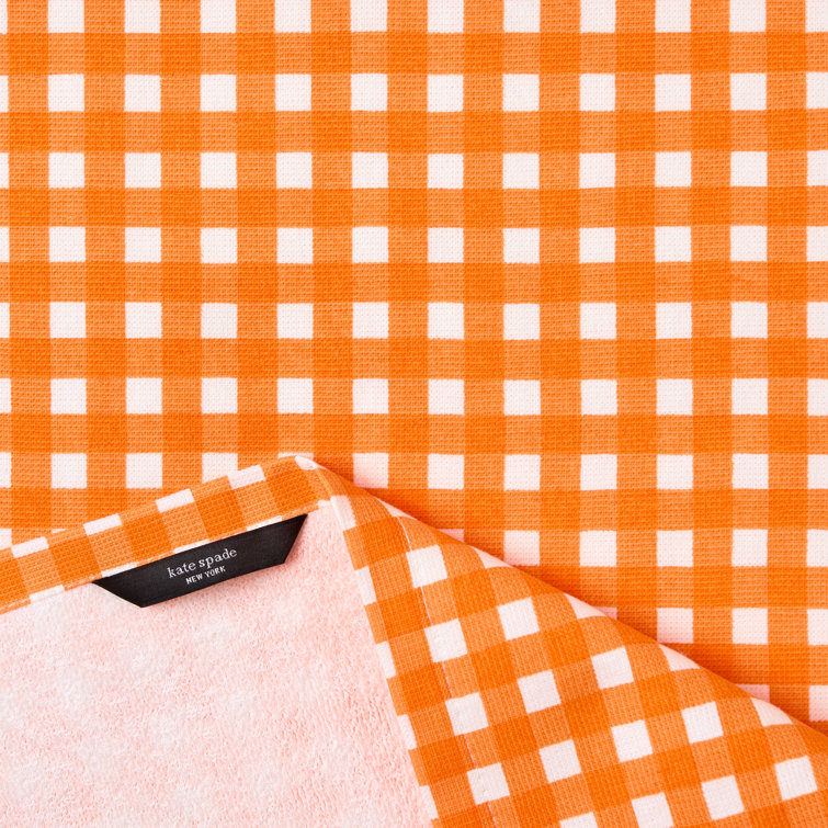 Summer Orange and Gingham Cotton Kitchen Towel Set