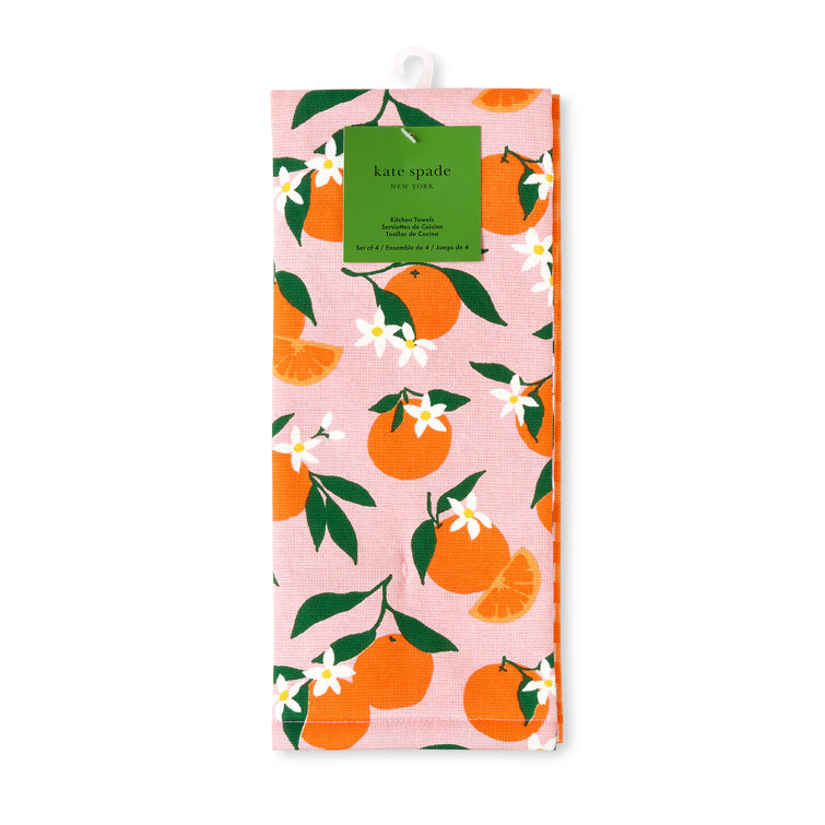 Summer Orange and Gingham Cotton Kitchen Towel Set