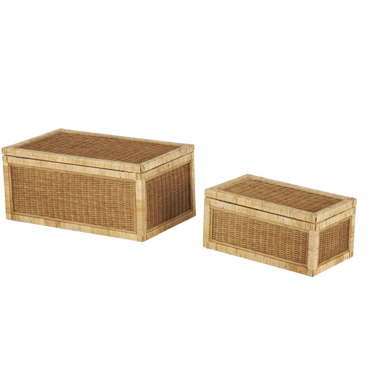 Handmade Natural Wood Rectangular Lidded Storage Box Set