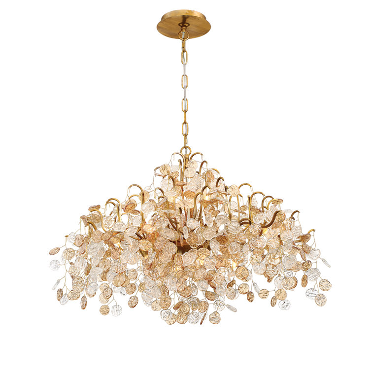 Antique Gold Sputnik 8-Light Chandelier with Clear Amber Shades