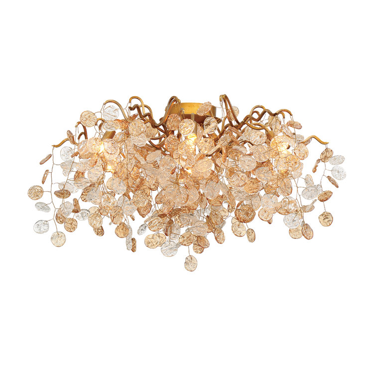 Campobasso Gold 7-Light Flush Mount with Amber Glass Accents
