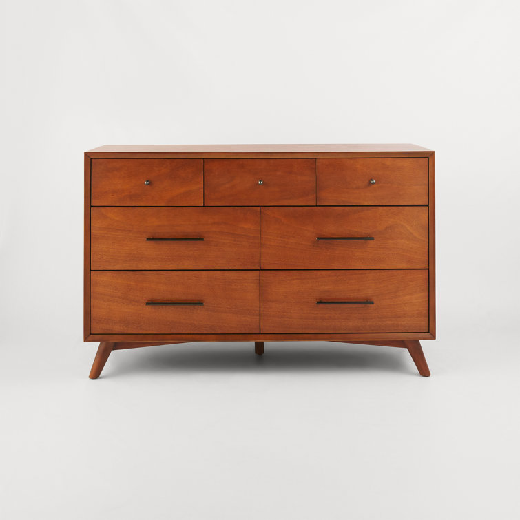 Flynn Acorn Mid-Century Modern 7-Drawer Dresser with Walnut Veneers