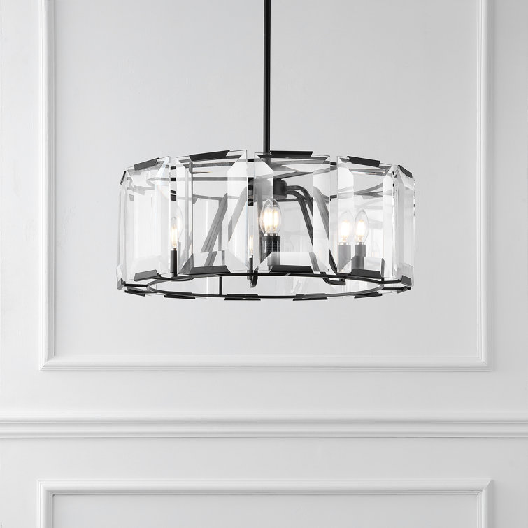 Esperanza Sleek Black Metal and Emerald-Cut Crystal Chandelier