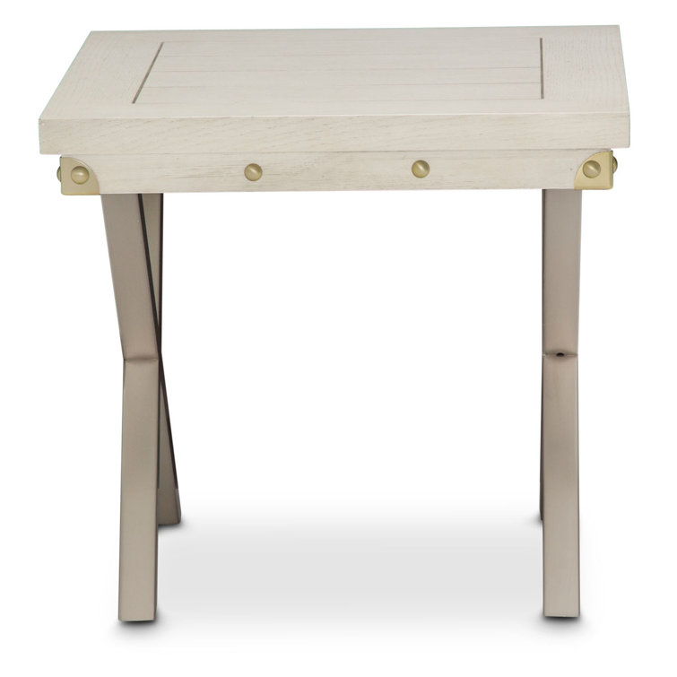 Vanilla White Wood and Metal Square End Table