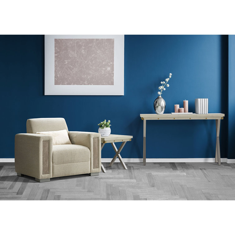 Vanilla White Wood and Metal Square End Table