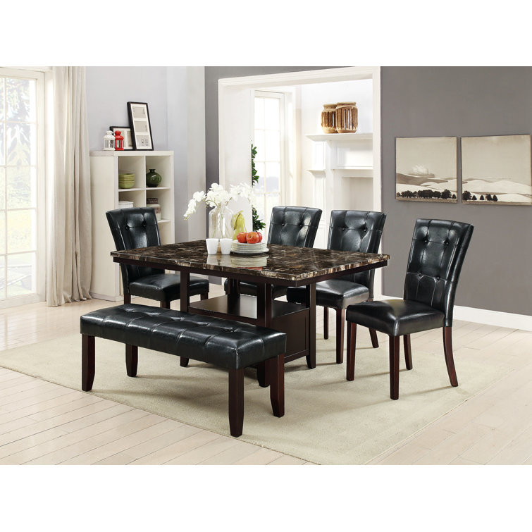 Elegant Faux Leather 49'' Black and Brown Upholstered Bench