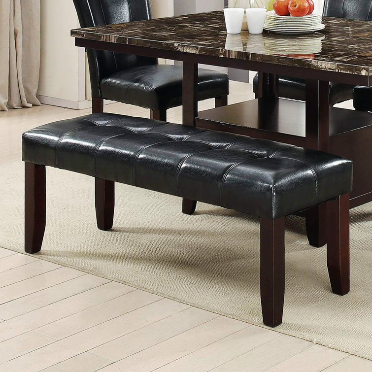 Elegant Faux Leather 49'' Black and Brown Upholstered Bench