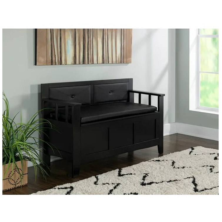 Carlton 44.5'' Black Faux Leather & Ash Wood Storage Bench
