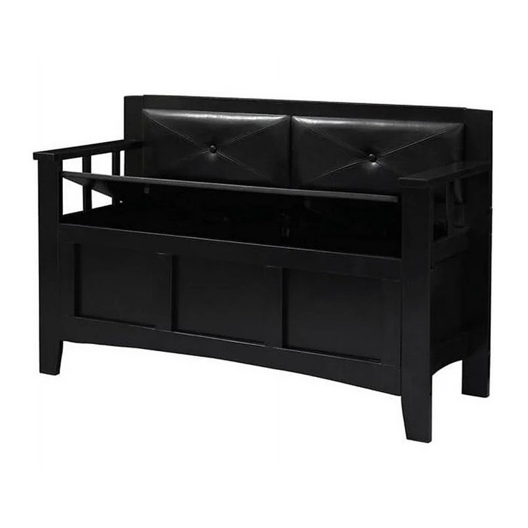 Carlton 44.5'' Black Faux Leather & Ash Wood Storage Bench