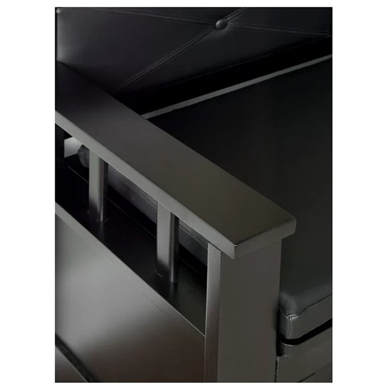 Carlton 44.5'' Black Faux Leather & Ash Wood Storage Bench