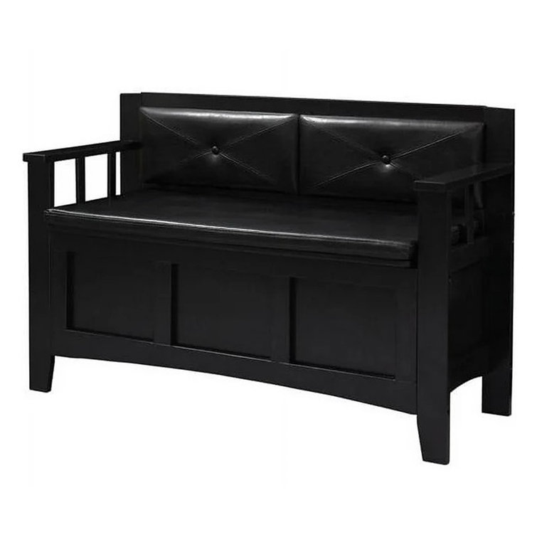 Carlton 44.5'' Black Faux Leather & Ash Wood Storage Bench