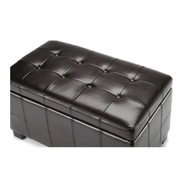 Transitional Red Faux Leather Tufted Storage Ottoman