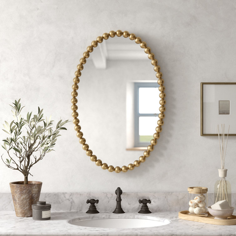 Sanne Gold Beaded Oval Wall Mirror with Metal Frame