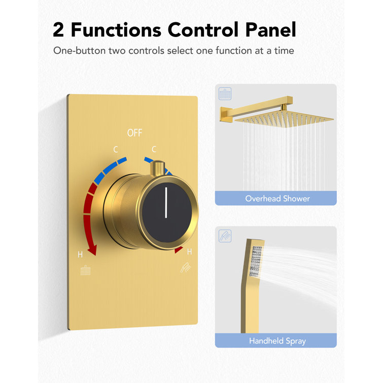 Brushed Gold 10" Rainfall Shower System with Handheld