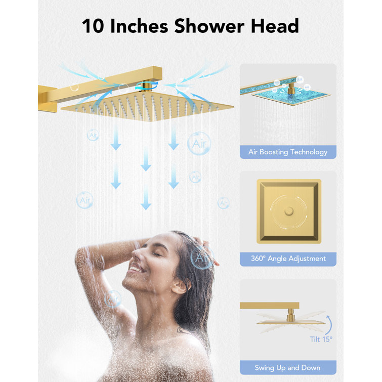 Brushed Gold 10" Rainfall Shower System with Handheld