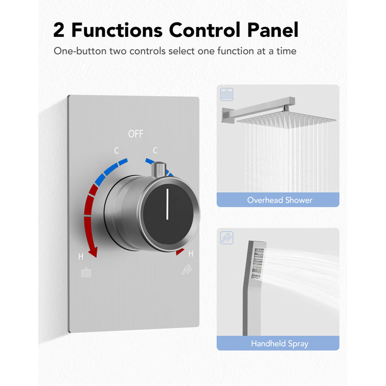 10" Brushed Nickel Adjustable Rainfall Shower System with Handheld