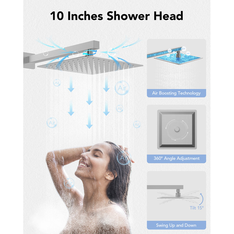 10" Brushed Nickel Adjustable Rainfall Shower System with Handheld