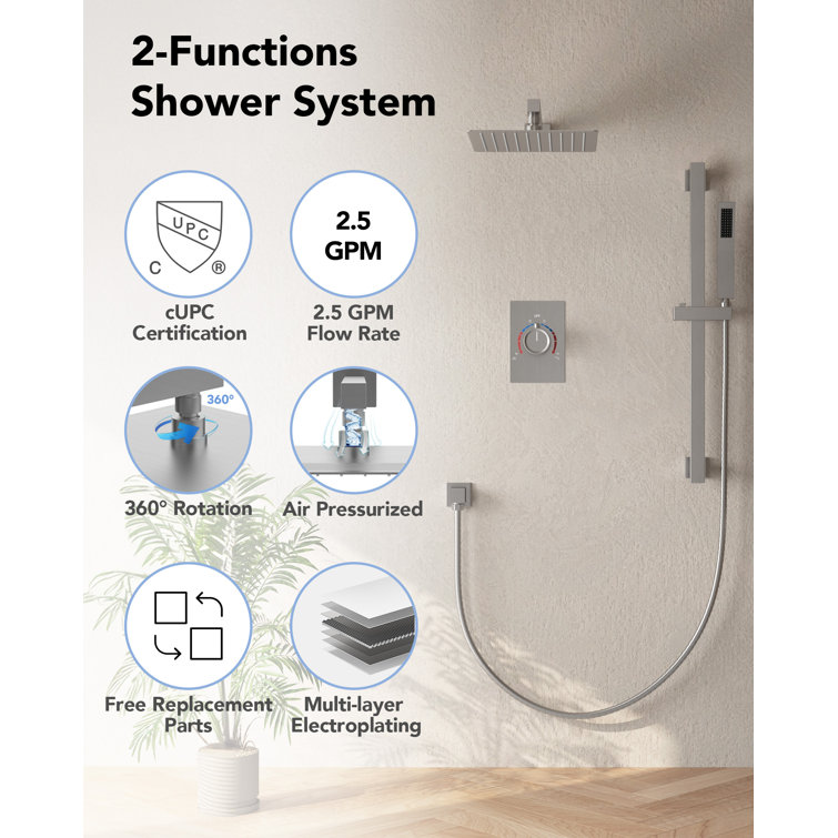 10" Brushed Nickel Adjustable Rainfall Shower System with Handheld