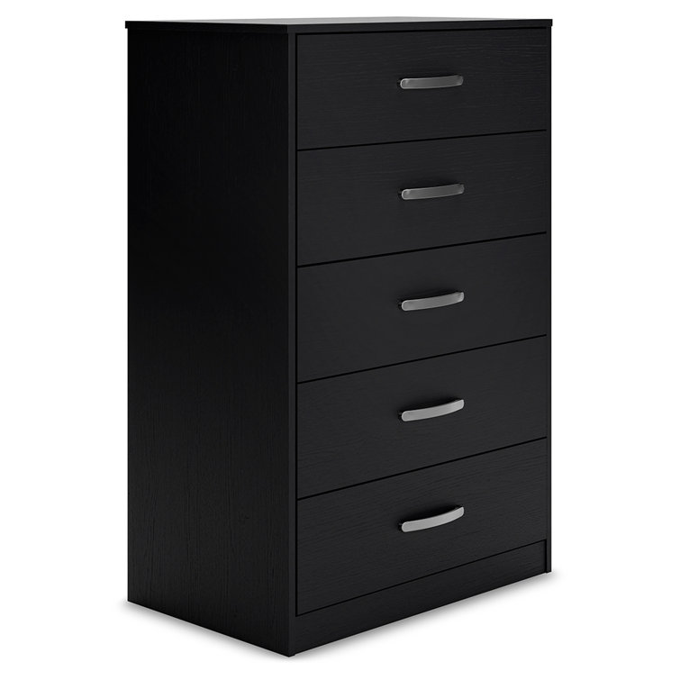 Modern Black 5-Drawer Chest with Sleek Metal Pulls