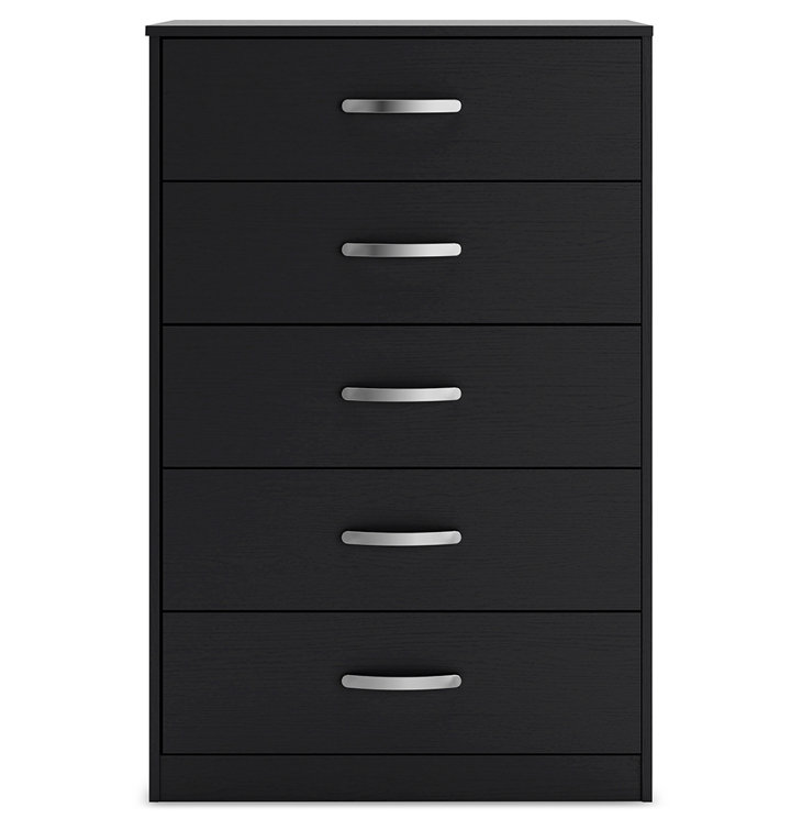 Modern Black 5-Drawer Chest with Sleek Metal Pulls