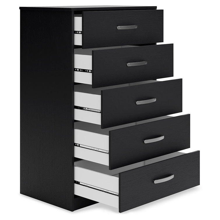 Modern Black 5-Drawer Chest with Sleek Metal Pulls