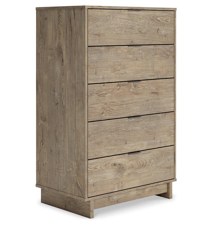 Oliah Natural Oak Grain 5-Drawer Tall Chest in Light Brown