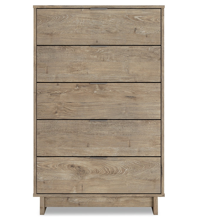 Oliah Natural Oak Grain 5-Drawer Tall Chest in Light Brown