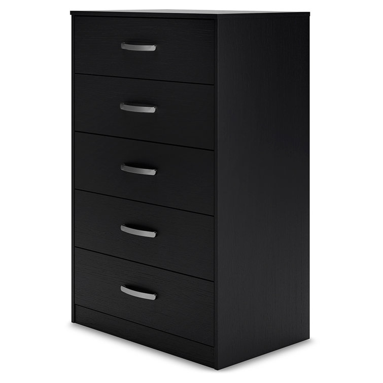 Modern Black 5-Drawer Chest with Sleek Metal Pulls