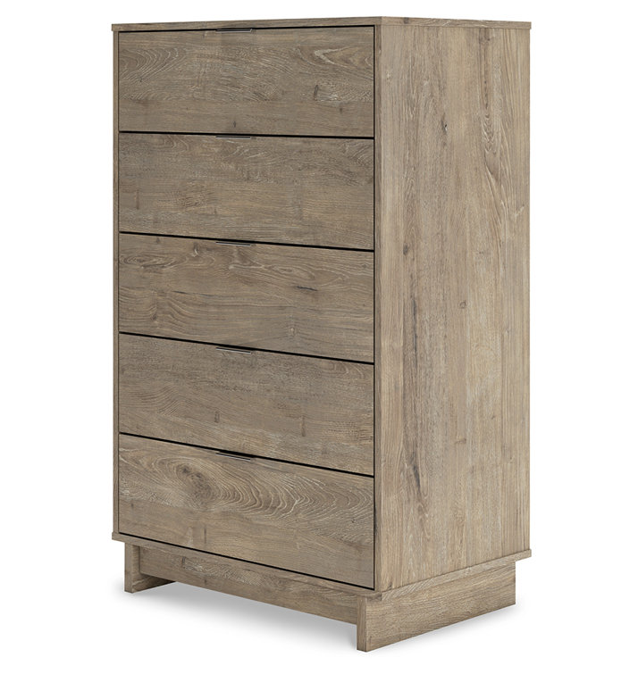 Oliah Natural Oak Grain 5-Drawer Tall Chest in Light Brown