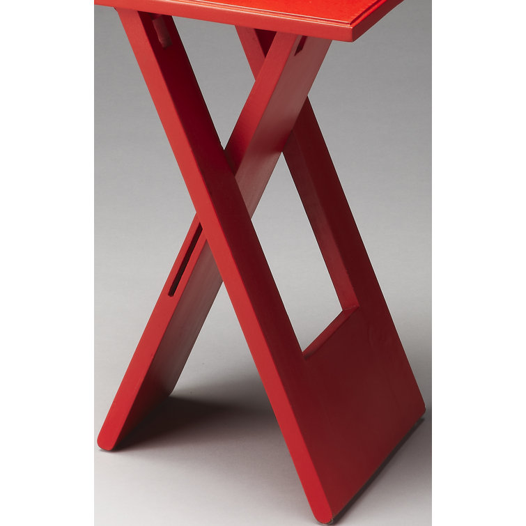 Loft 12" Red Square Folding End Table in Mango & Acacia Wood