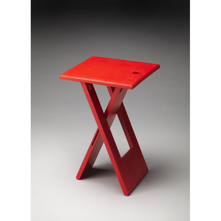 Loft 12" Red Square Folding End Table in Mango & Acacia Wood