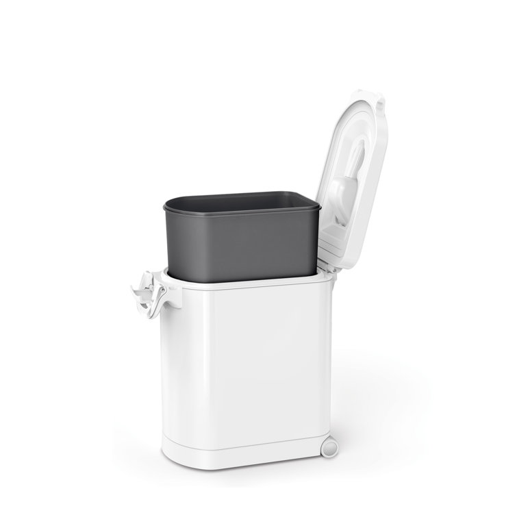 Medium White Steel Airtight Pet Food Storage Container with Scoop
