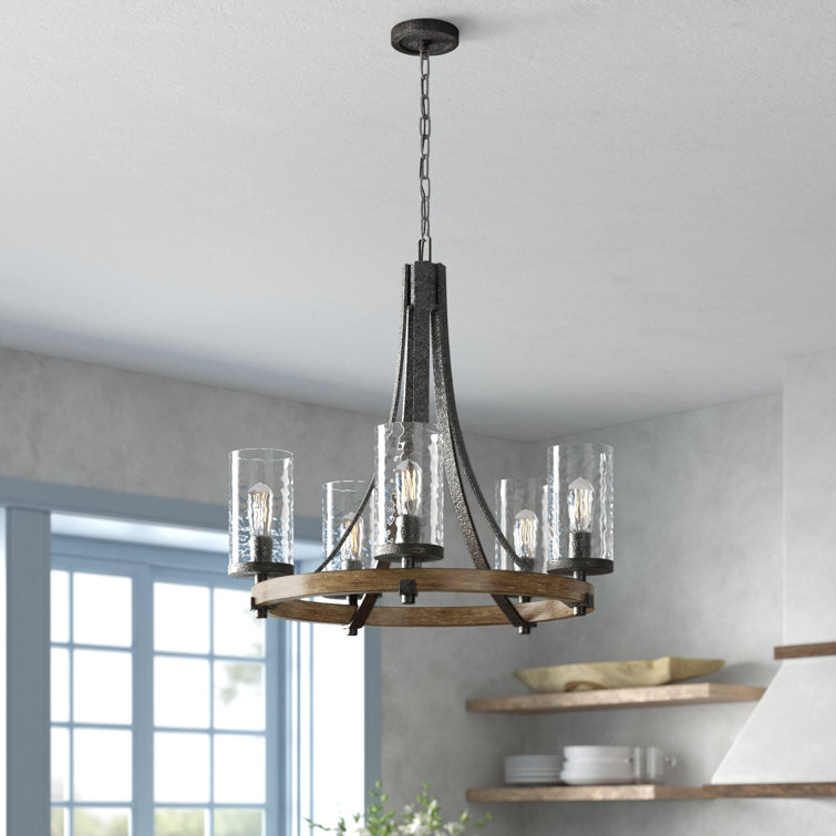 Angelo Distressed Oak & Slate Grey 5-Light Chandelier