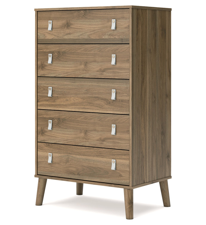 Aprilyn Honey Brown 5-Drawer Contemporary Lingerie Chest with Customizable Leather Handles