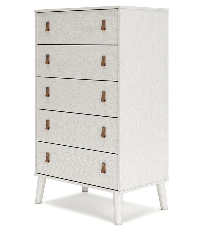 Aprilyn White 5-Drawer Chest with Faux Leather Handles