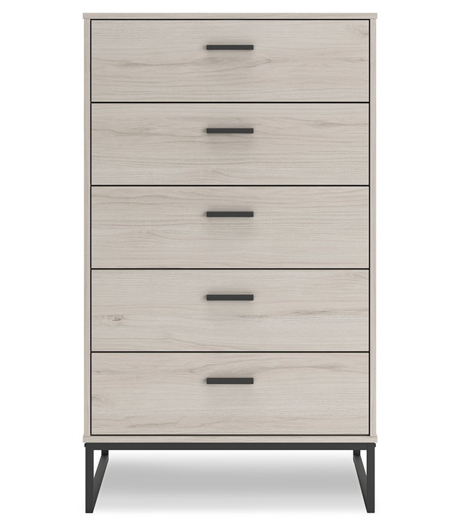 Socalle Mid-Century 5-Drawer Chest in Light Wood and Black