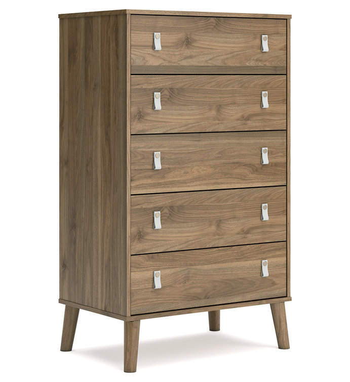 Aprilyn Honey Brown 5-Drawer Contemporary Lingerie Chest with Customizable Leather Handles