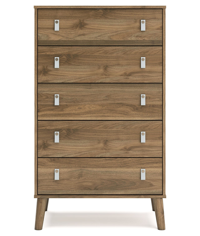 Aprilyn Honey Brown 5-Drawer Contemporary Lingerie Chest with Customizable Leather Handles