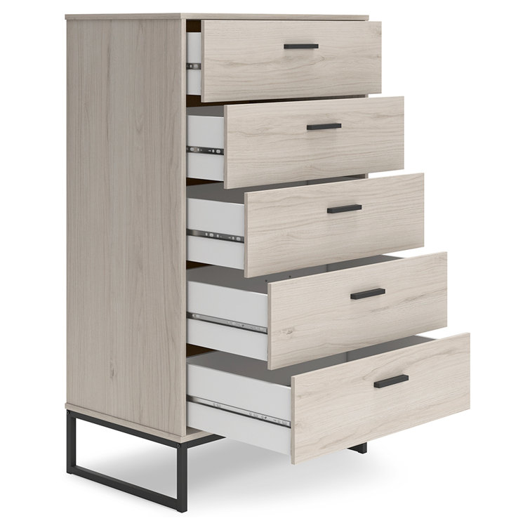 Socalle Mid-Century 5-Drawer Chest in Light Wood and Black