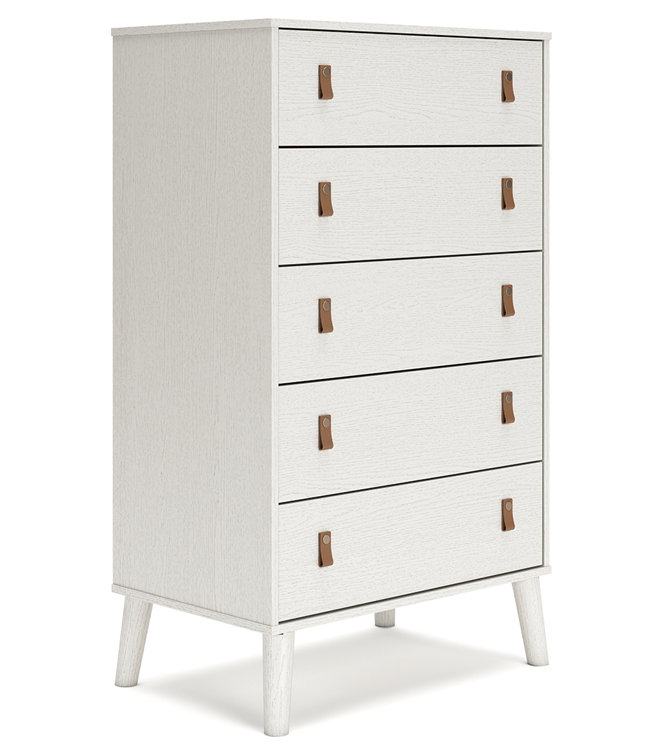 Aprilyn White 5-Drawer Chest with Faux Leather Handles