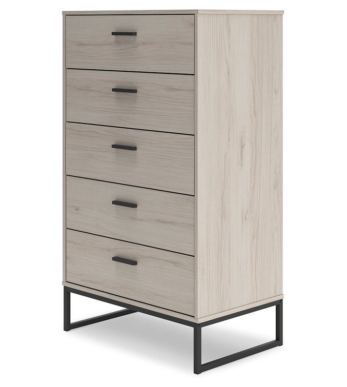 Socalle Mid-Century 5-Drawer Chest in Light Wood and Black