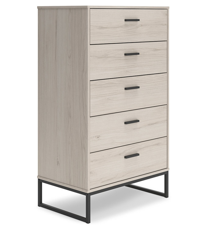 Socalle Mid-Century 5-Drawer Chest in Light Wood and Black