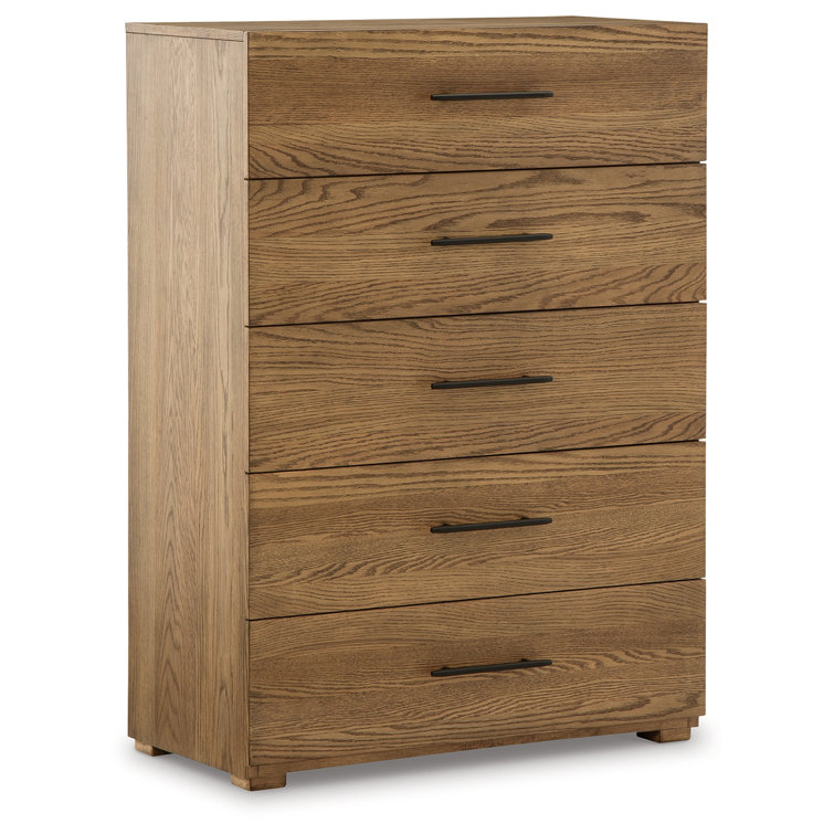 Dakmore Transitional 5-Drawer Solid Wood Chest in Brown
