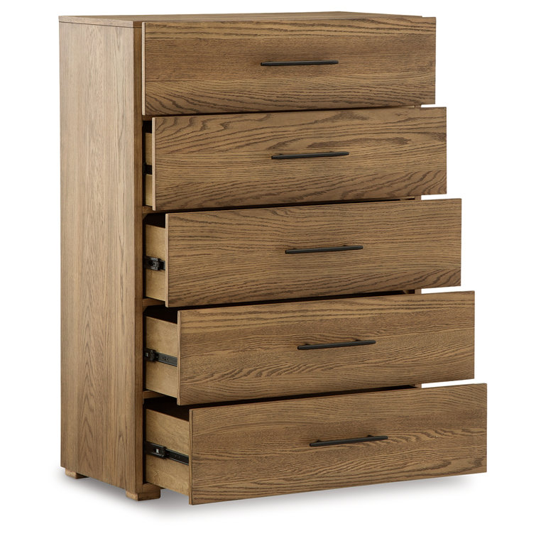 Dakmore Transitional 5-Drawer Solid Wood Chest in Brown
