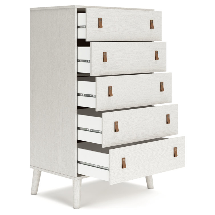 Aprilyn White 5-Drawer Chest with Faux Leather Handles